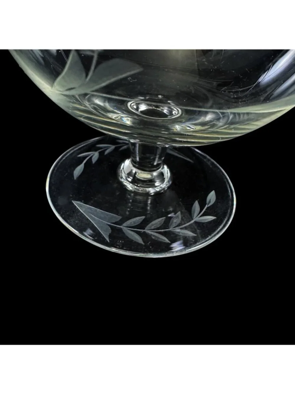 Set of 6 Floral Etched Glasses Brandy Cognac Footed Snifter Vintage 1960s